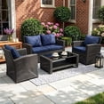 thumbnail image 1 of Gasee Wicker Patio Furniture Set, 4 Piece Outdoor Sectional Conversation Sets, Gray PE Rattan Patio Sofa Set for Balcony, Porch, Backyard, Blue, 1 of 10