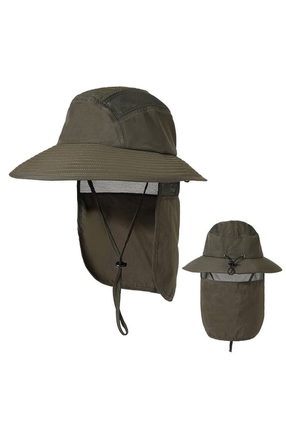 Mens UPF 50+ Sun Protection Cap Wide Brim Fishing Hat with Neck Flap