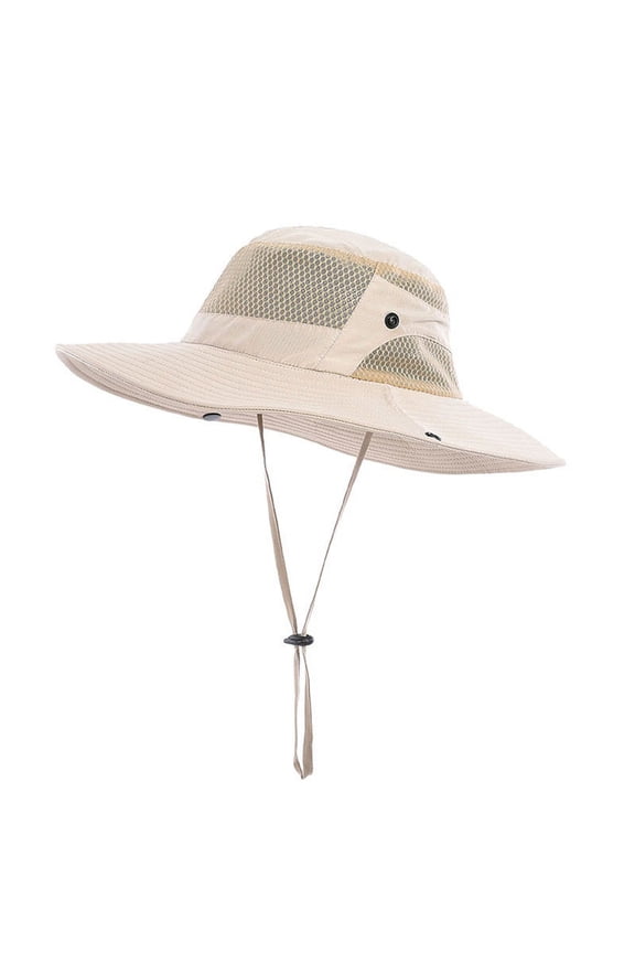 Sun Hat for Men Women Wide Brim UV Protection Bucket Hat with String Khaki