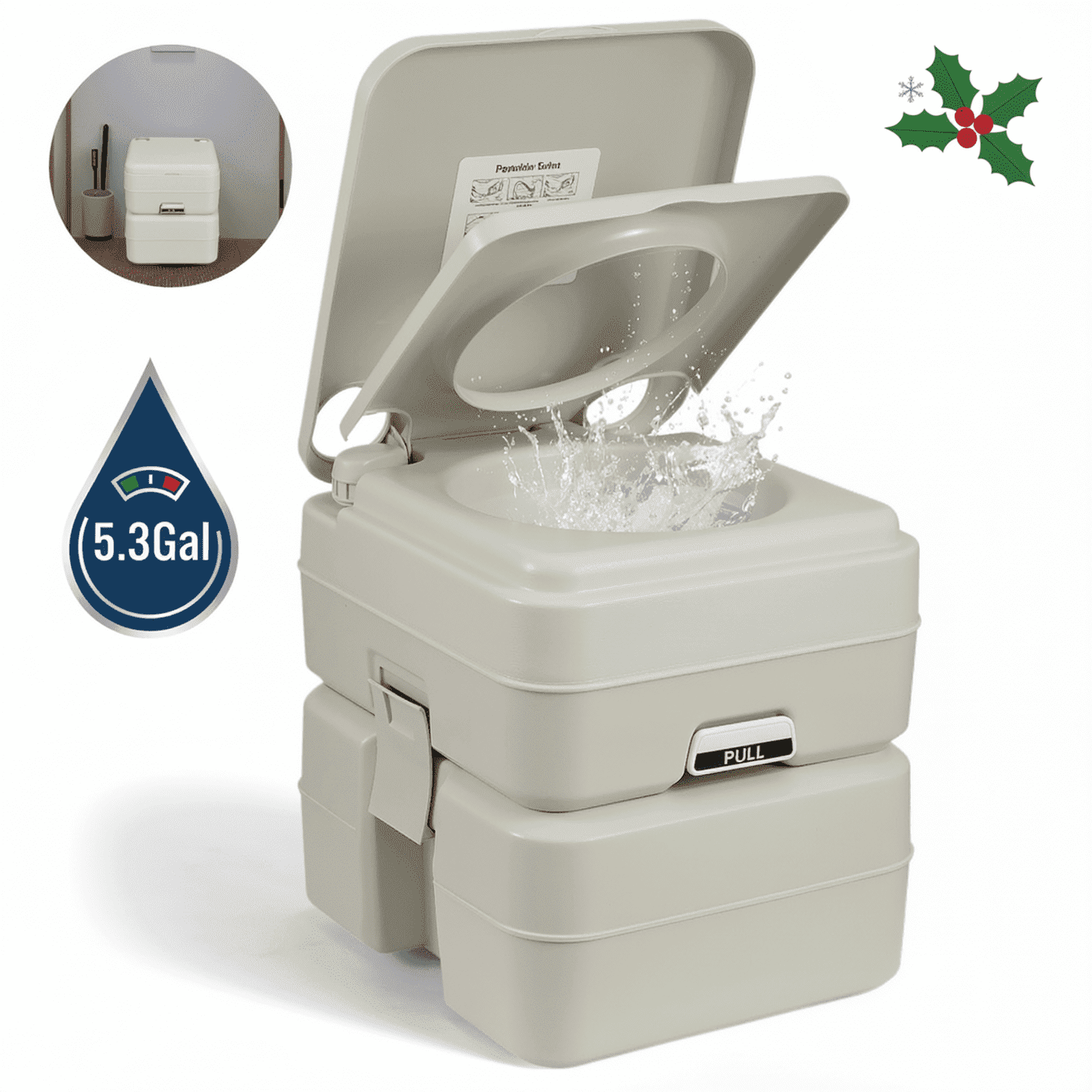 GASKY 5.3 Gallon Portable Camping Toilets,Leak-Proof Porta Potty for Adults,Portable Potty with Carry Handle for Camping/Travel/RV/Boat/Van,Grey