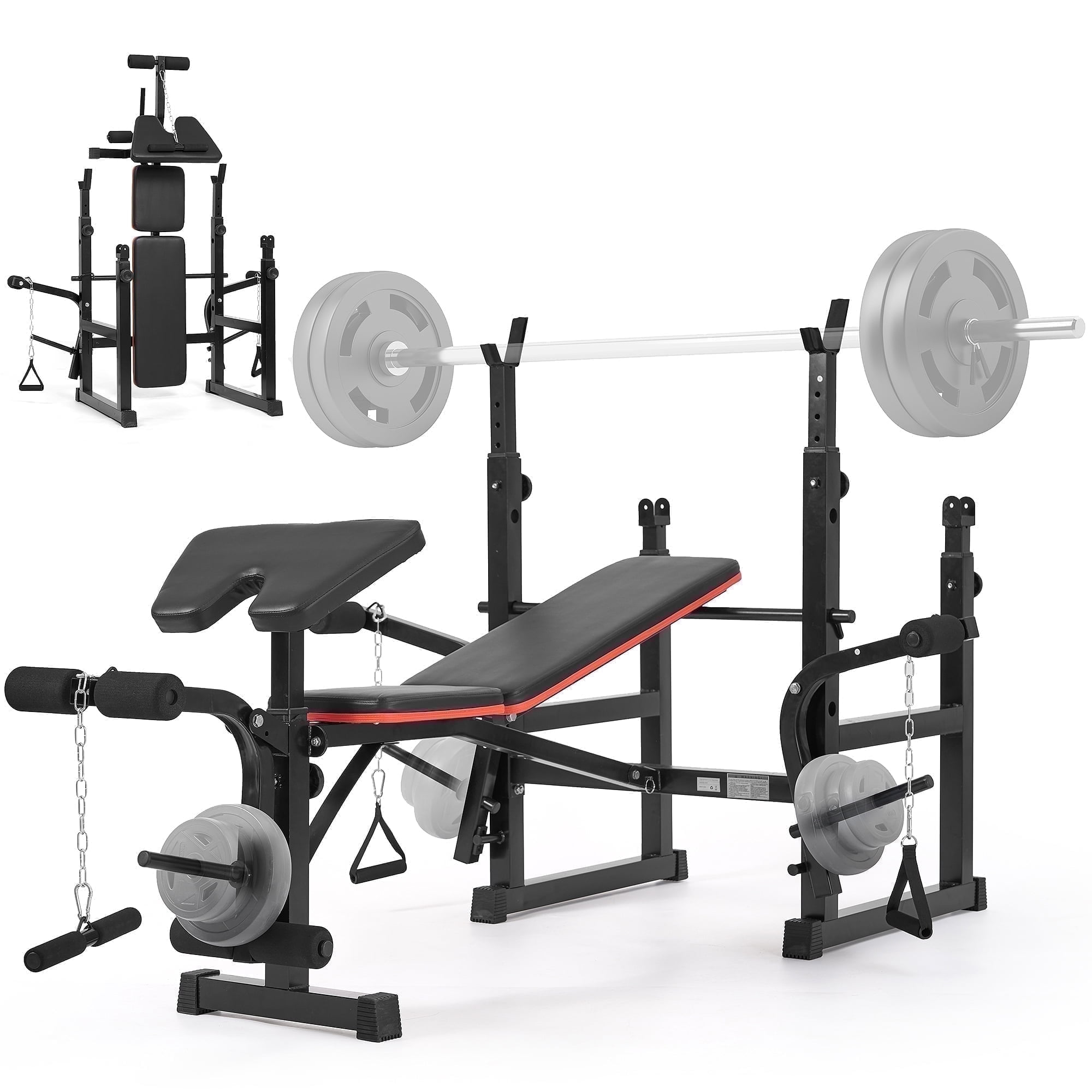 GASKY  Adjustable Weight Bench 600lbs 7-in-1 Foldable Multi-Function Workout Bench Set with 2 Barbell Rack & Leg Extension for Full Body Strength Training Home/Gym  Gifts for Him