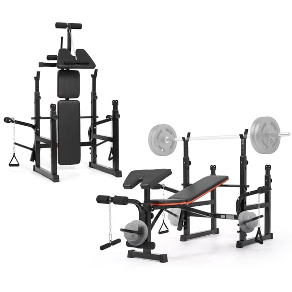 GASKY  Adjustable Weight Bench 600lbs 7-in-1 Foldable Multi-Function Workout Bench Set with 2 Barbell Rack & Leg Extension for Full Body Strength Training Home/Gym  Gifts for Him