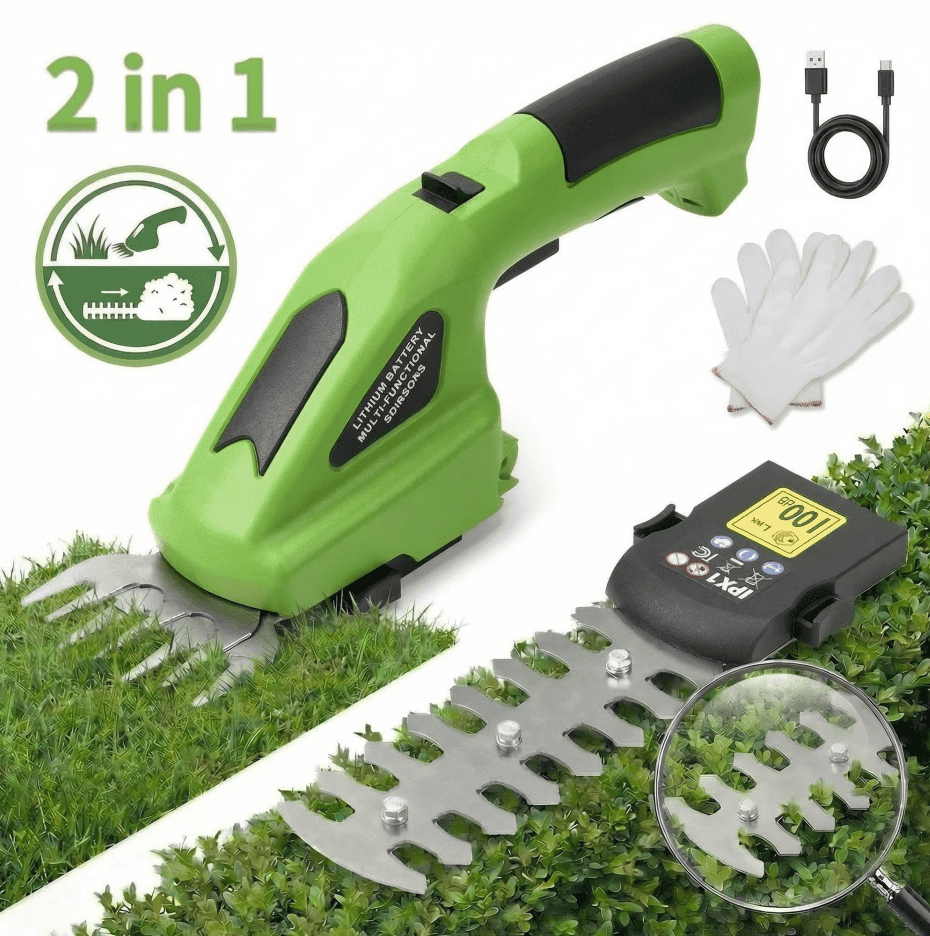 GASKY 7.2V Cordless Grass Shear,2 in 1 Lightweight Electric Mini Hedge Trimmer for Garden/Hedge Pruning,Green