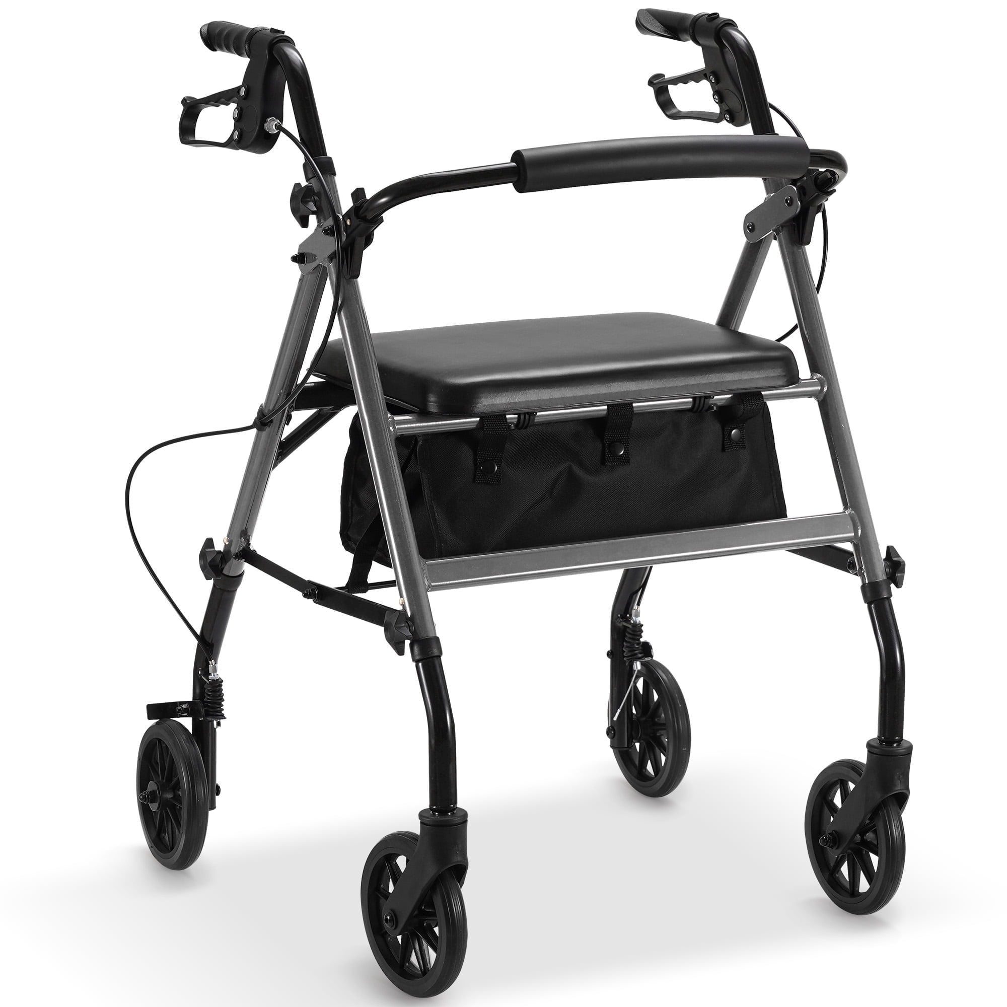 Gasky Foldable Rollator Walkers with Seat ,Steel Rolling Walker for Seniors, Height Adjustable & 300lbs Weight Capacity,Gray