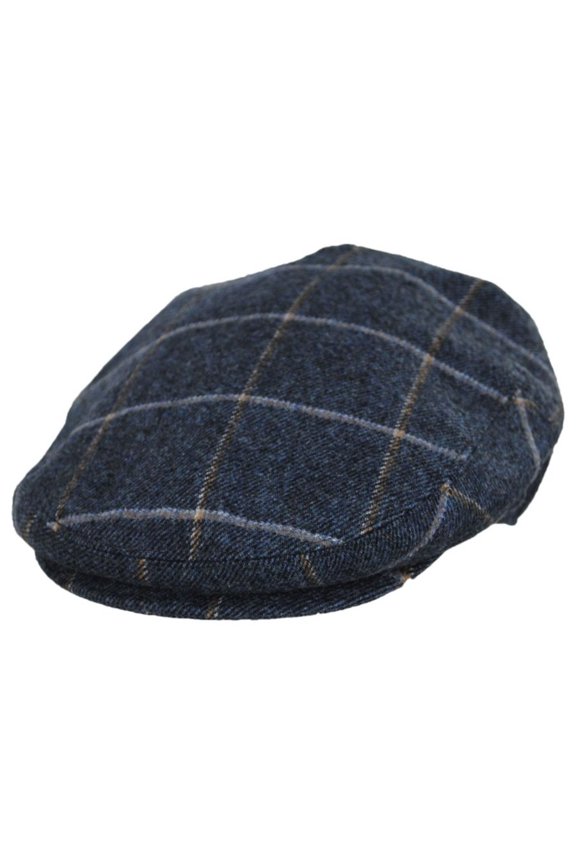 Gaslamp Windowpane Plaid Wool Blend Ivy Cap - S - Denim Blue