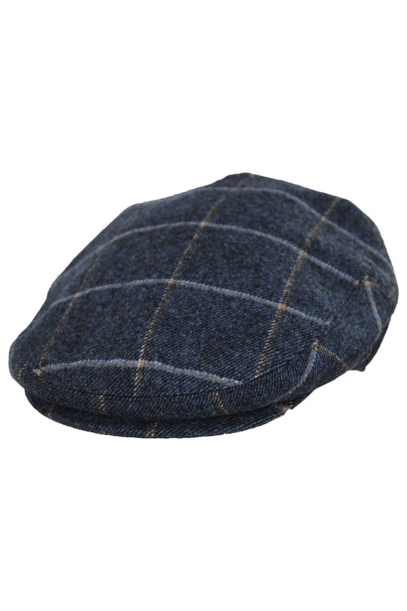 Gaslamp Windowpane Plaid Wool Blend Ivy Cap - XL - Denim Blue