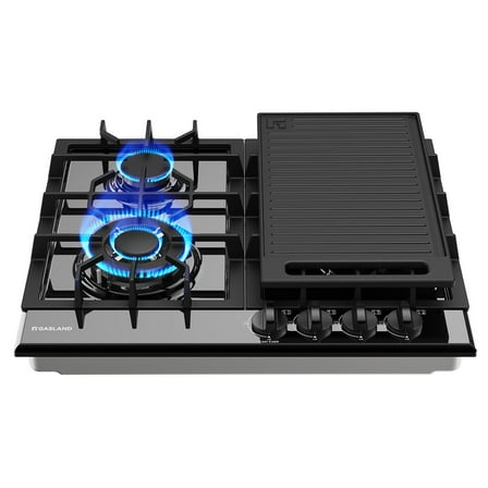 GASLAND GH60EF 24" Built-in Gas Stove Top, Black Ename Gas Cooktop with Griddle, 4 Sealed Burners, ETL