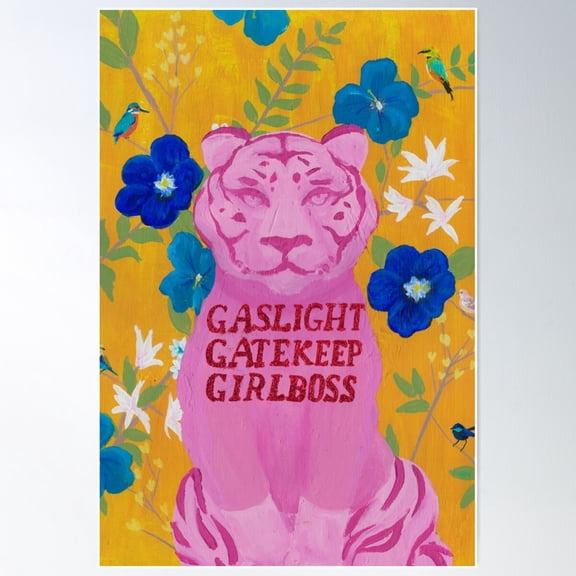 Gaslight Gatekeep Girlboss Pink Tiger Poster Wall Art, Modern Wall Decor For Living Room Bedroom, 8x12 UNFRAMED