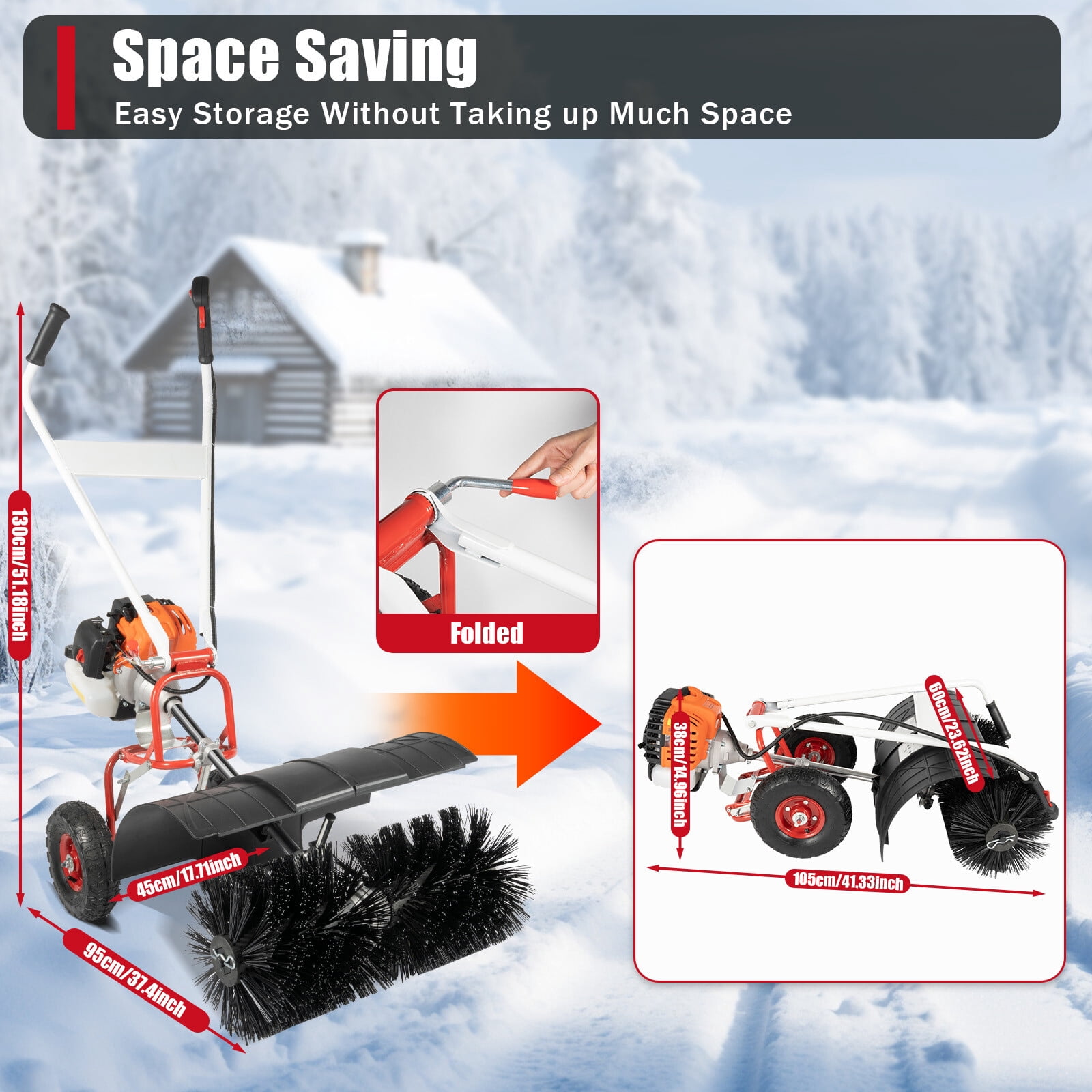 Gasoline 52cc Snow Sweeper with Nylon Brush for Driveways & Lawns