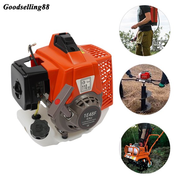 Gasoline Engine, 63CC Two Stroke Engine, 1E48F 2.2KW 8500 RPM Gas Engine, Transparent Fuel Tank, for Farm Equipment, Generator, Pump, Durable and High Power, Easy to Monitor Fuel