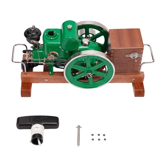 Gasoline Engine Model that Runs for Adults, Miniature Single-Cylinder 4-Stroke Water-Cooled Horizontal Engine Model with Wooden Display Stand and Ignition System, Retro Mechanical Collectible & Gift