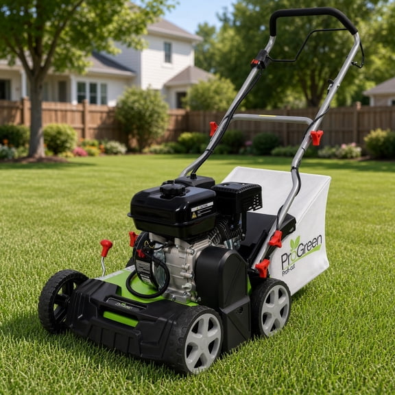 Gasoline Engine Scarifier 2in1 Dethatcher/Aerator, 16in Working Width, 7HP 212cc 4-Stroke Lawn Scarifier, 5 Height Adjustments, Large Collection Bag, Green