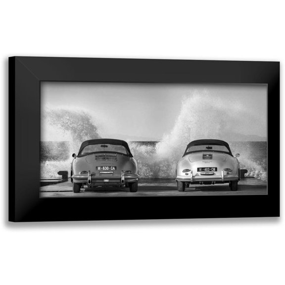 Gasoline Images 14x9 Black Modern Framed Museum Art Print Titled - Ocean Waves breaking on Vintage Beauties