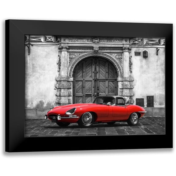Gasoline Images 18x14 Black Modern Framed Museum Art Print Titled - Roadster in front of Classic Palace