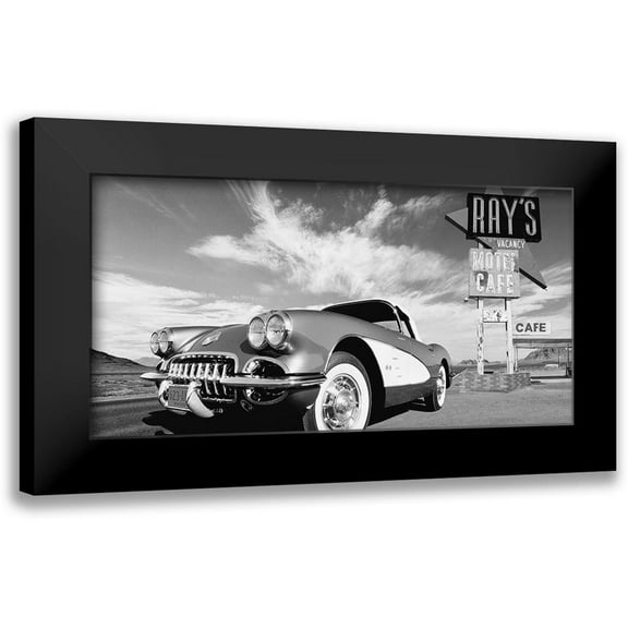 Gasoline Images 24x14 Black Modern Framed Museum Art Print Titled - Cruisin USA - BW