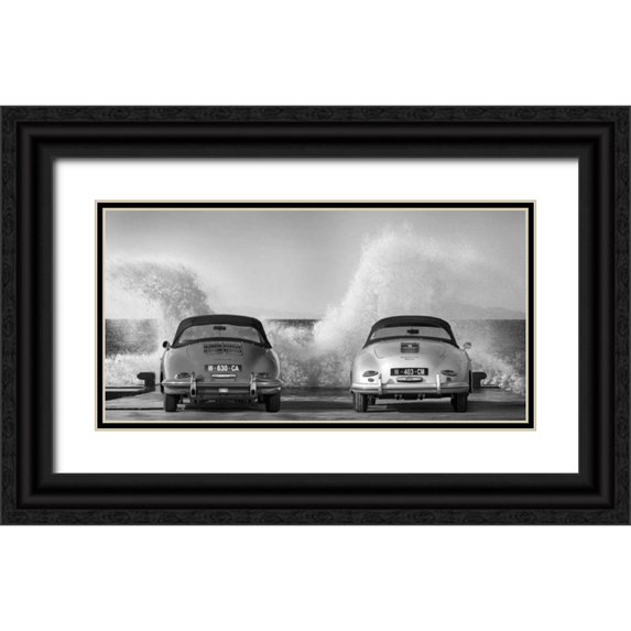 Gasoline Images 24x14 Black Ornate Wood Framed with Double Matting Museum Art Print Titled - Ocean Waves breaking on Vintage Beauties