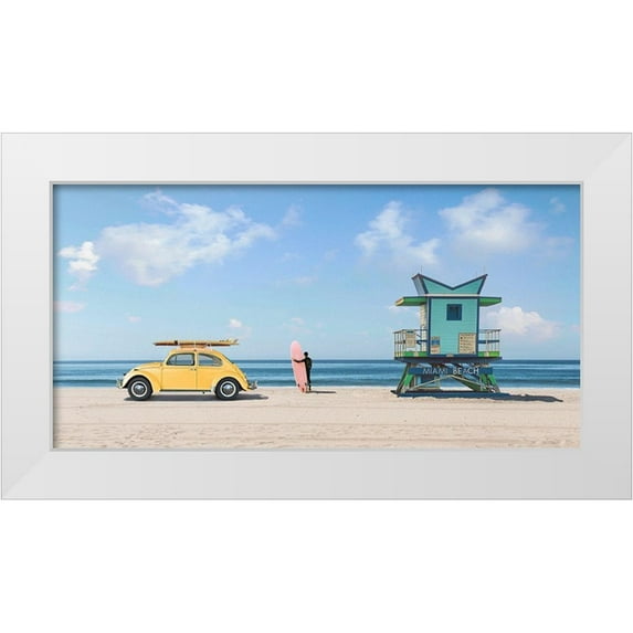 Gasoline Images 24x14 White Modern Wood Framed Museum Art Print Titled - Waiting for the Waves-Miami Beach - detail