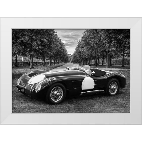 Gasoline Images 32x24 White Modern Wood Framed Museum Art Print Titled - Vintage Roadster in a Park