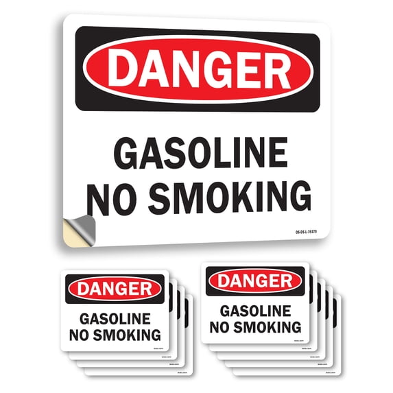 Gasoline No Smoking OSHA Danger Vinyl Decal Label 24 Inch x 18 Inch - 10 Pack