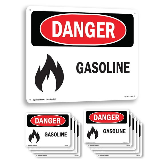 Gasoline OSHA Danger Rigid Plastic Sign 18 Inch x 12 Inch - 10 Pack