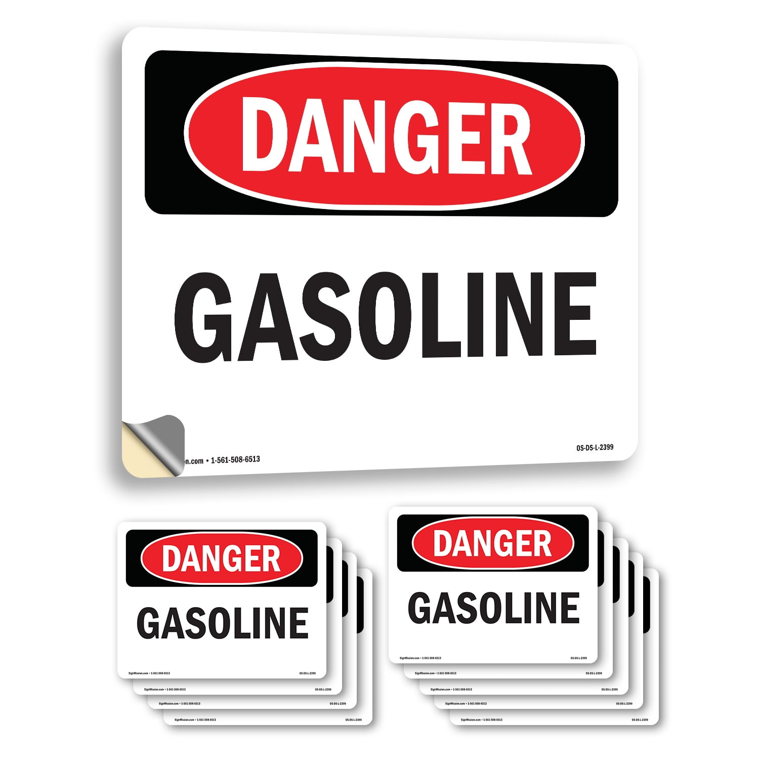 Gasoline OSHA Danger Vinyl Decal Label 10 Inch x 7 Inch - 10 Pack ...