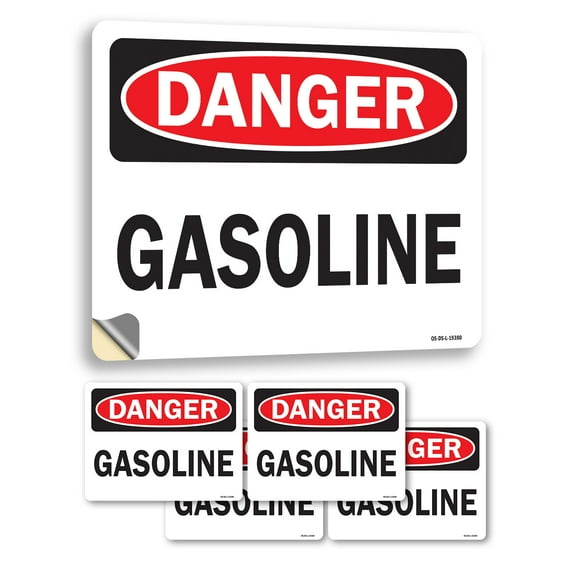 Gasoline OSHA Danger Vinyl Decal Label 14 Inch x 10 Inch - 5 Pack