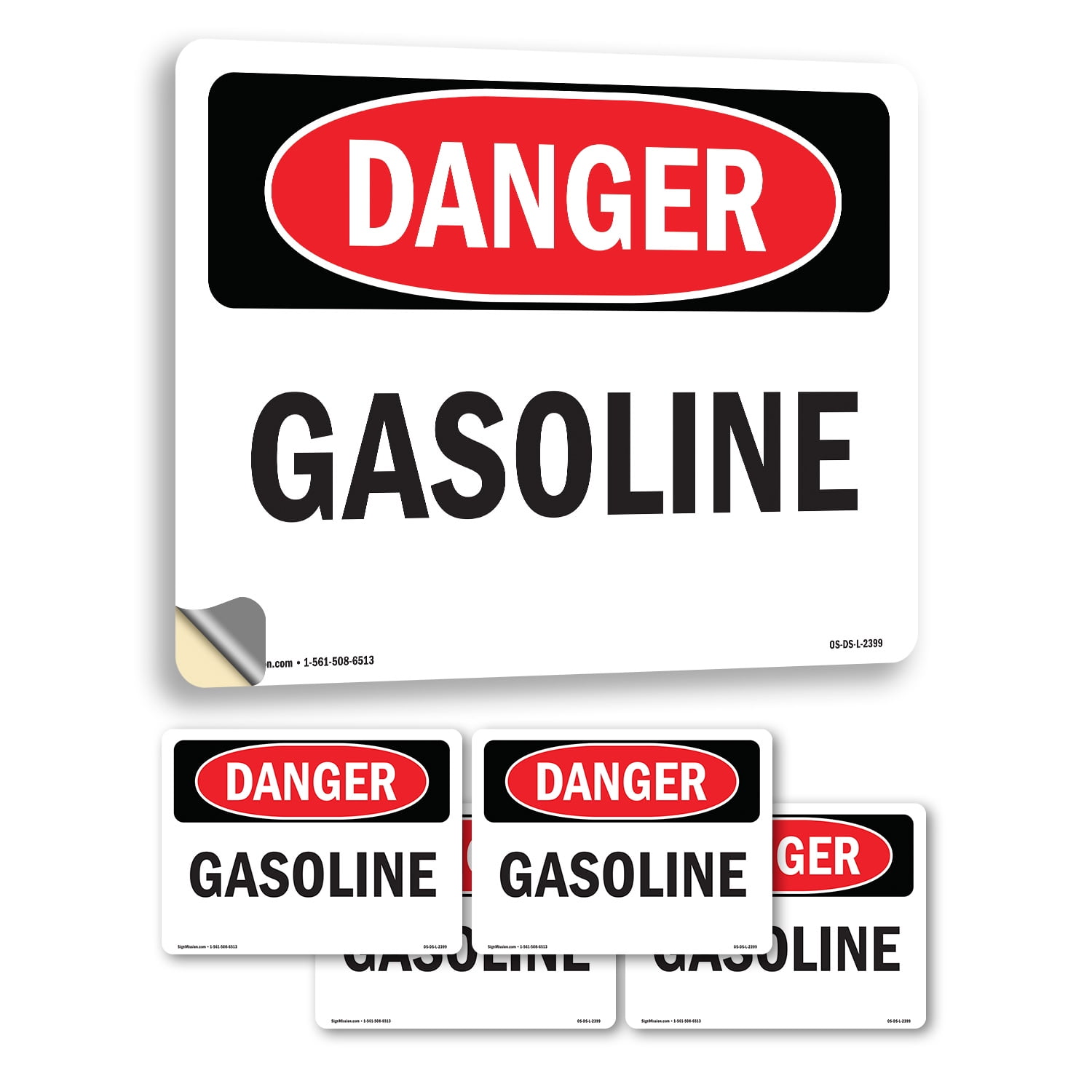 Gasoline OSHA Danger Vinyl Decal Label 18 Inch x 12 Inch - 5 Pack ...