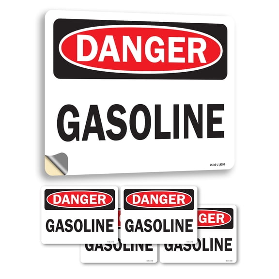 Gasoline OSHA Danger Vinyl Decal Label 7 Inch x 5 Inch - 5 Pack