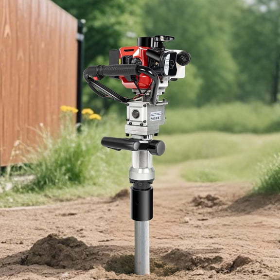 Gasoline Post Driver, 900W 32.7cc 8500RPM Portable Fence Pile Driver with 2 Sockets, 25-50J Impact Hammer for Deck, Fence, Solar Panel & Landscaping Posts