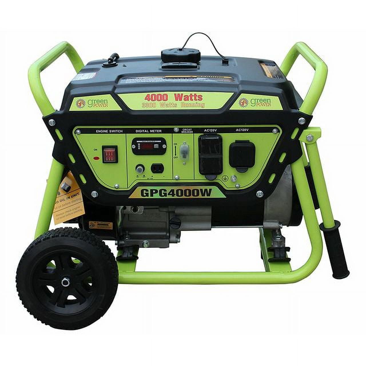Green-Power America Gas Generator Pro Series GPG4000W delivers 4000 watts of starting power and 3300 watt of continious power. Green-Power America Gas Generator Pro Series GPG4000W delivers 4000 watts of starting power and 3300 watt of continious power.