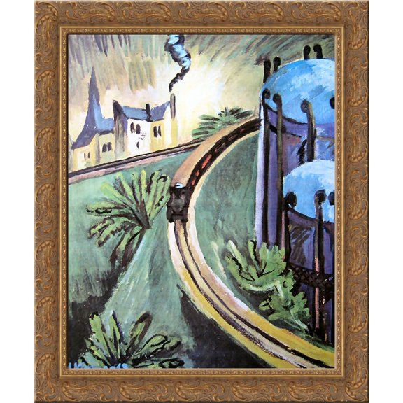 Gasometer in Vorortbahn 24x20 Gold Ornate Wood Framed Canvas Art by Ernst Ludwig Kirchner