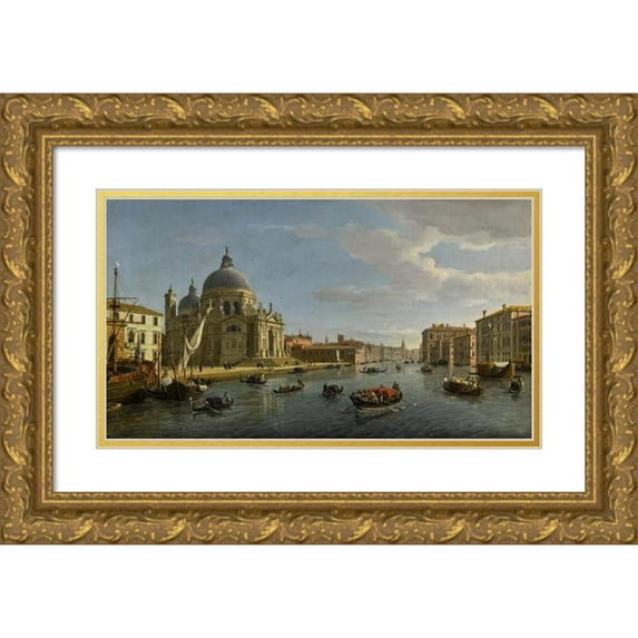 Gaspar Van Wittel 24x16 Gold Ornate Framed and Double Matted Museum Art Print Titled - Venice, Santa Maria Della Salute and the Entrance to the Grand Canal
