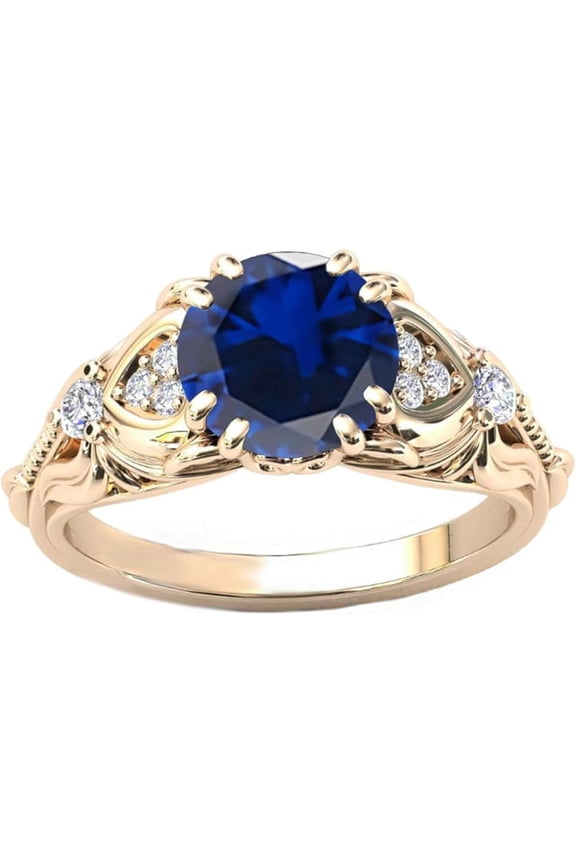 1.50 Ct Round Cut Blue Sapphire Wedding Engagement Halo Ring 14K Rose Gold Plated 925 Sterling Silver for Women's -9