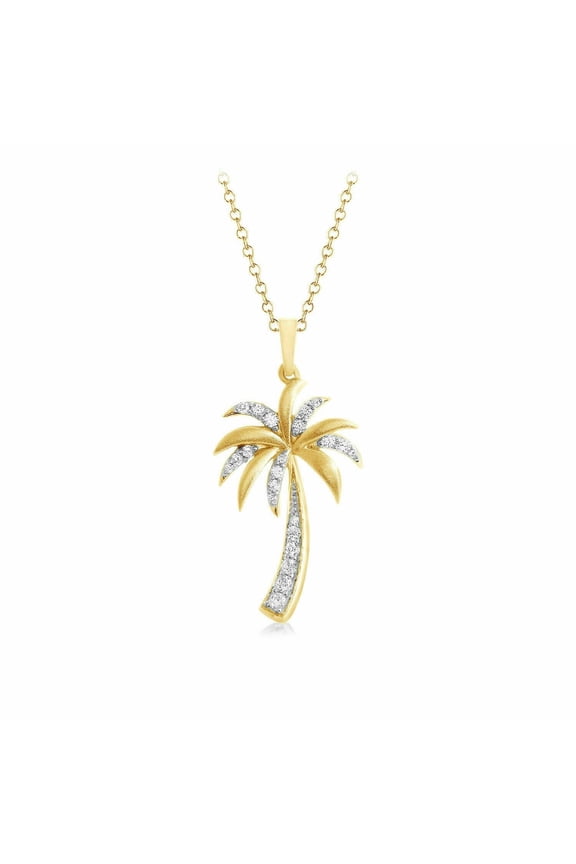 14k Yellow Gold Finish Lab Created Cubic Zirconia Palm Tree Pendant Chain Necklace for Her