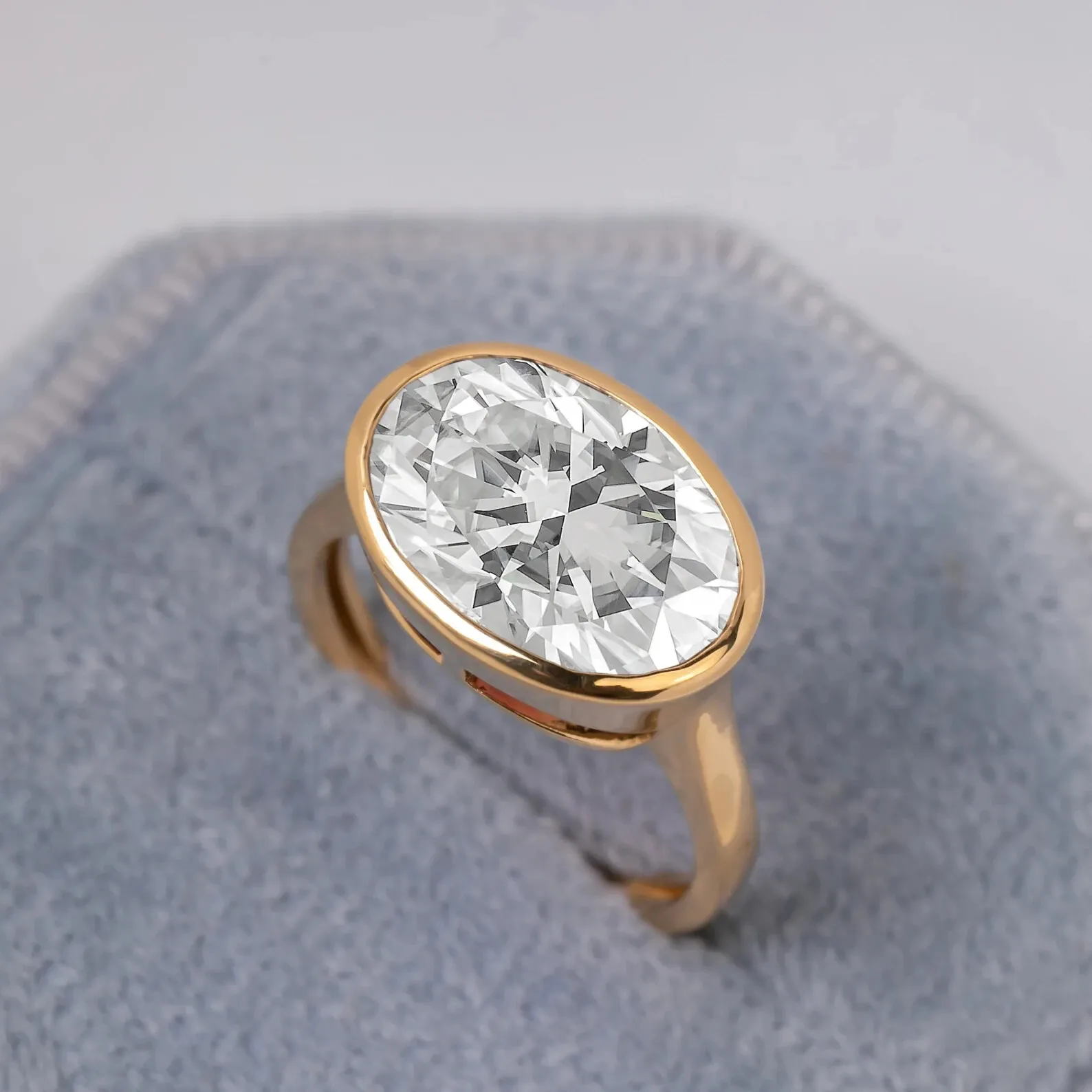 Gaspara 925 Silver Oval Certified Moissanite Solitaire Engagement Ring 14k Gold Plated for Women's