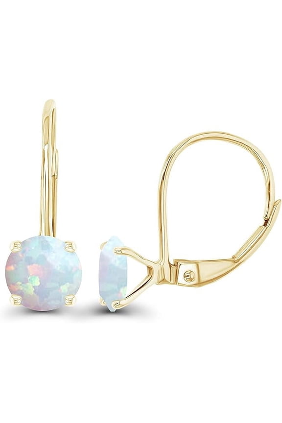 925 Sterling Silver 1.50 Ct Round Cut Fire Opal Leverback Drop & Dangle Earring's 14K Yellow Gold Plated For Women's
