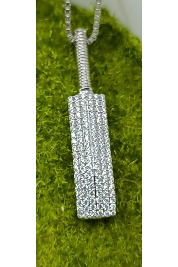 925 Sterling Silver Lab Created Diamond Cricket Bat Unisex Pendant Charm for Men's Women's