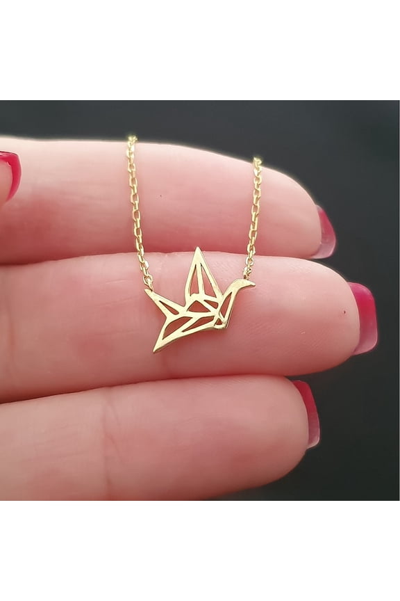 925 Sterling Silver Minimalist Bird Necklace Origami Charm Pendant for Anniversary Gift