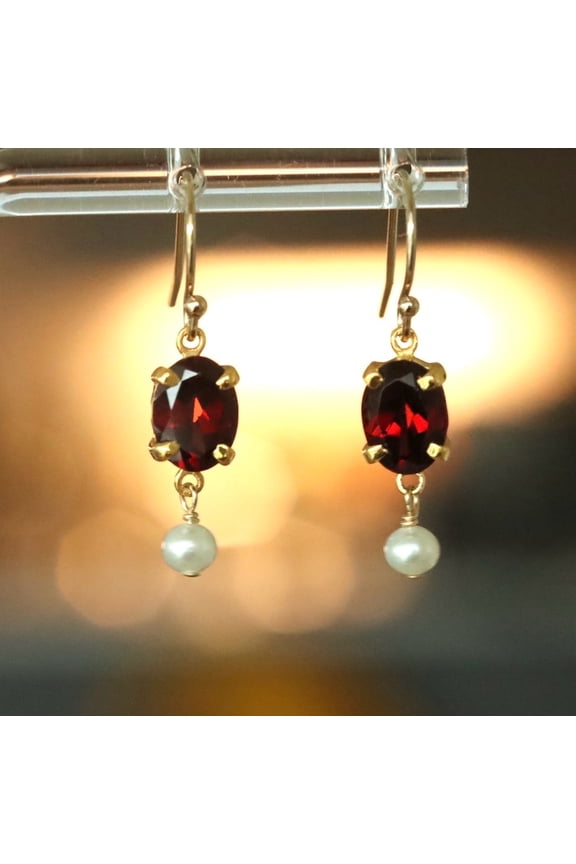 925 Sterling Silver Oval Cut Garnet & Pearl Dangle Earrings For Women's