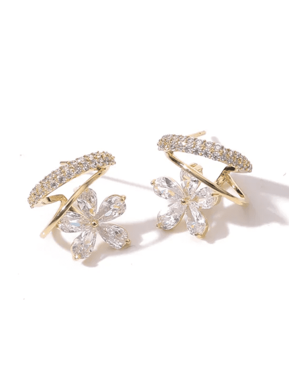 Beautiful Women Ear Cuff Earrings Pear Cut Cubic Zirconia Diamond 14K White Gold Plated