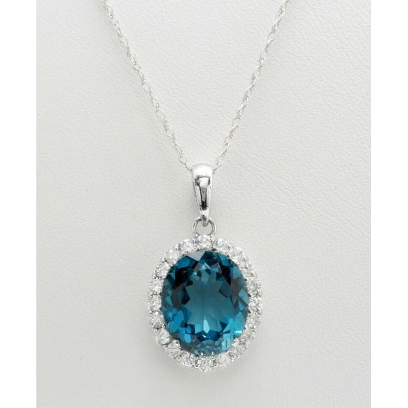 Gaspara Oval Cut Blue Topaz Pendent Necklace For Women's 925 Sterling Silver