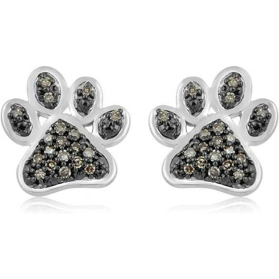 Gaspara Round Cut Black Diamond Stud Earring's 14K White Gold Plated 925 Sterling Silver for Women's