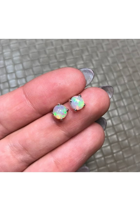 Round Cut Fire Opal Stud Earrings For Women's 925 Sterling Silver