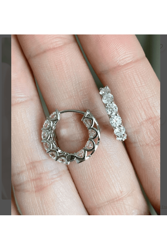 Round Cut Moissanite Hoop Earring for Womens 925 Sterling Silver