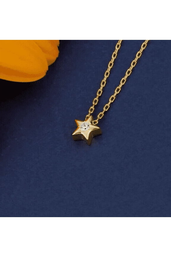 Round Moissanite Star Pendant Necklace Women's 14K Yellow Gold Plated 18 inch Chain