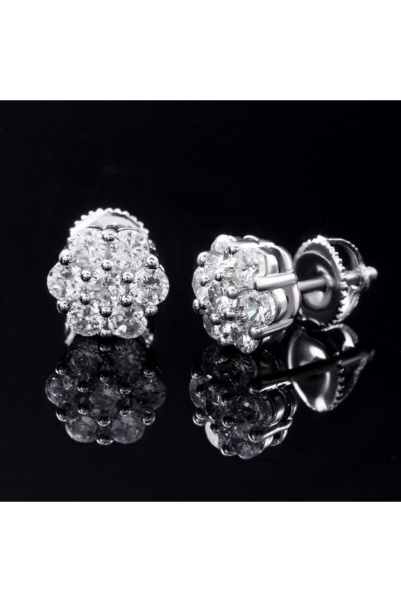 Round Simulated Diamond Cluster 14K White Gold Plated Women's Stud Earrings