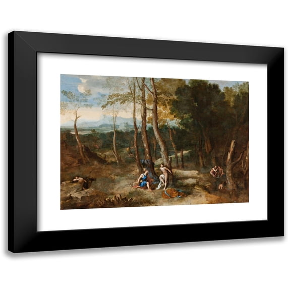 Gaspard Dughet 24x18 Black Modern Framed Museum Art Print Titled - Aminta About to Rescue Silvia (circa 1633)