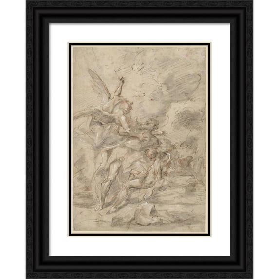 Gaspare Diziani 11x14 Black Ornate Wood Framed Double Matted Museum Art Print Titled: The Sacrifice of Isaac (C. 1755)