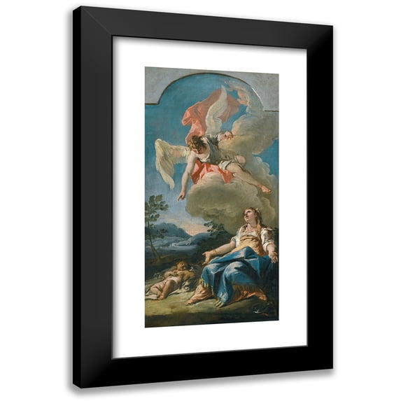 Gaspare Diziani 11x18 Black Modern Framed Museum Art Print Titled - Hagar and the Angel