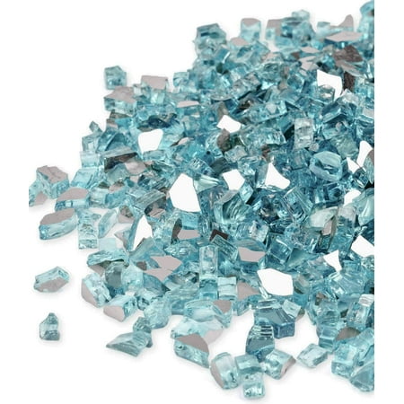 Gaspro 1/2" Caribbean Blue Reflective Fire Glass Rocks, 10 lb
